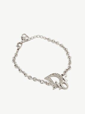 Christian Dior Silver-Tone Crystal-Embellished Chain Bracelet